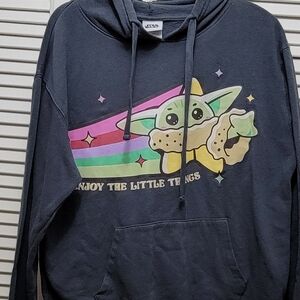 Star Wars Navy Hoodie with Green Baby Yoda and Rainbow Stripes